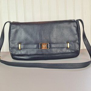 Etienne Aigner Leather Shoulder Bag Navy Blue